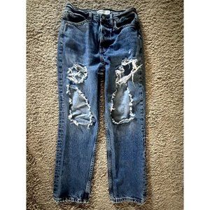 Topshop Button Closure Distressed Denim Dad Relaxed Jean. Size 26
